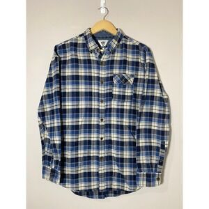 Vissla Flannel Shirt Mens MEDIUM Blue Plaid Long Sleeve Thick Cotton Button Up